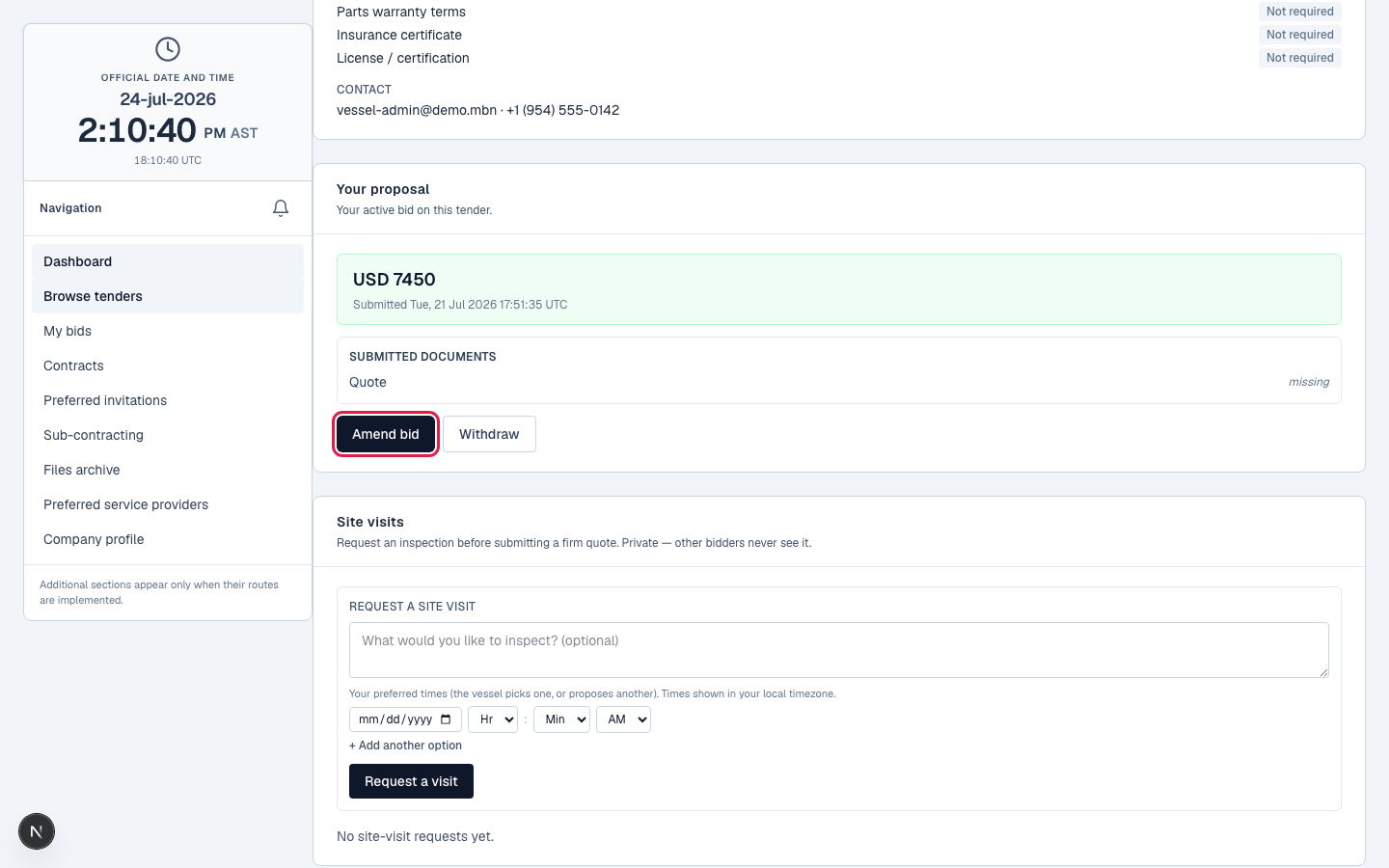 Amending a submitted quote's line prices and charges.