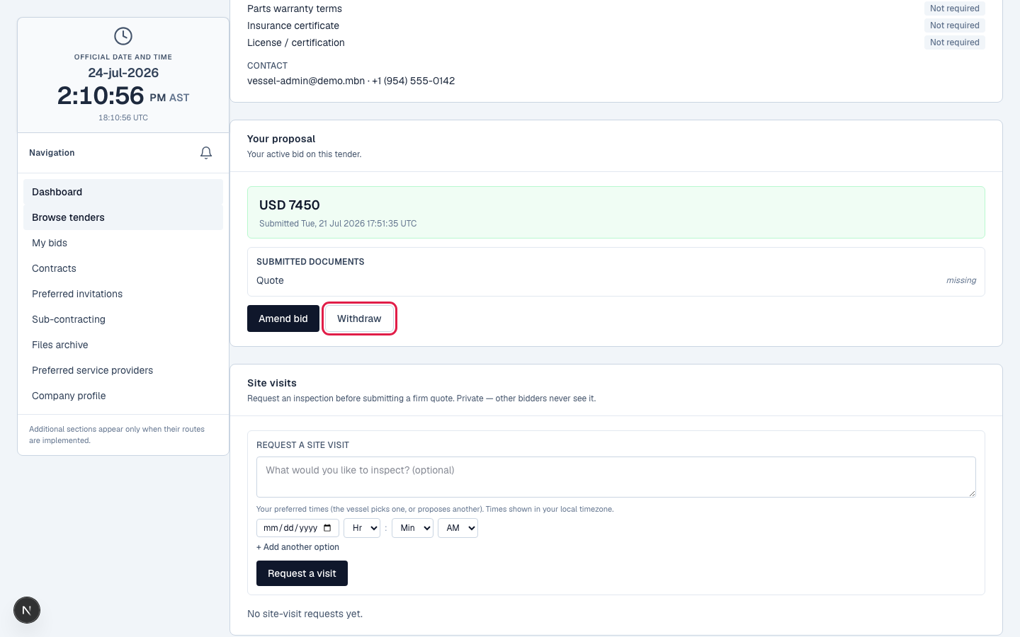 Withdrawing a quote, freeing the bid slot.