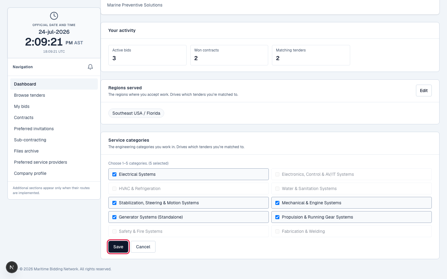 Editing categories and regions after onboarding.