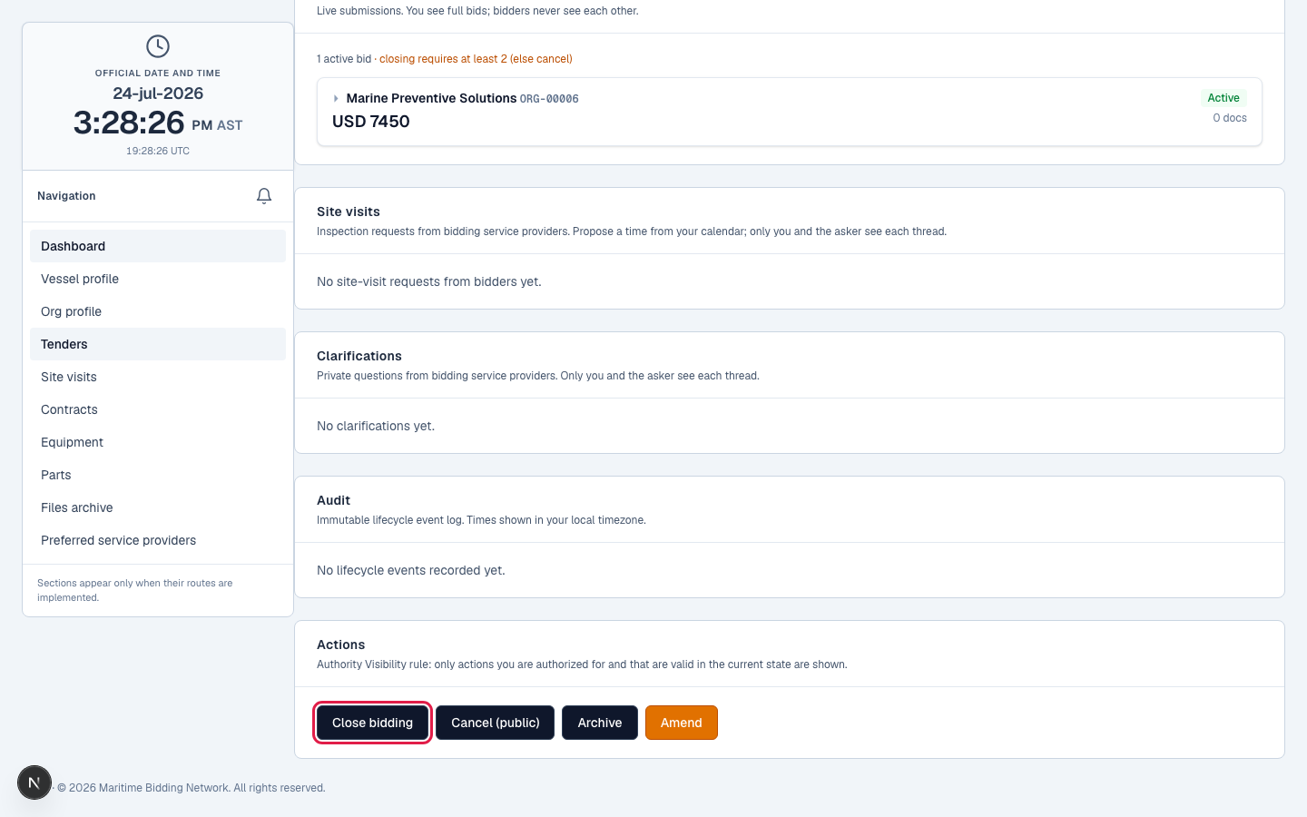 The Close bidding action, with the bid-count rules.